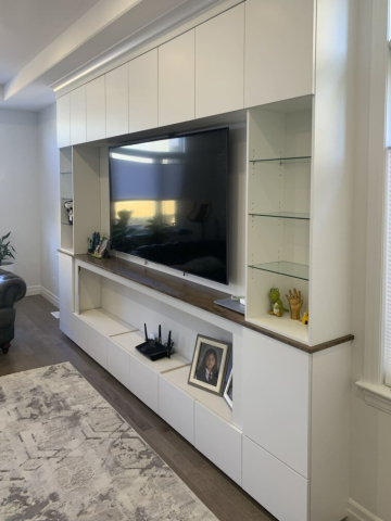Melamine Built-ins with Crown Molding in the Living Room